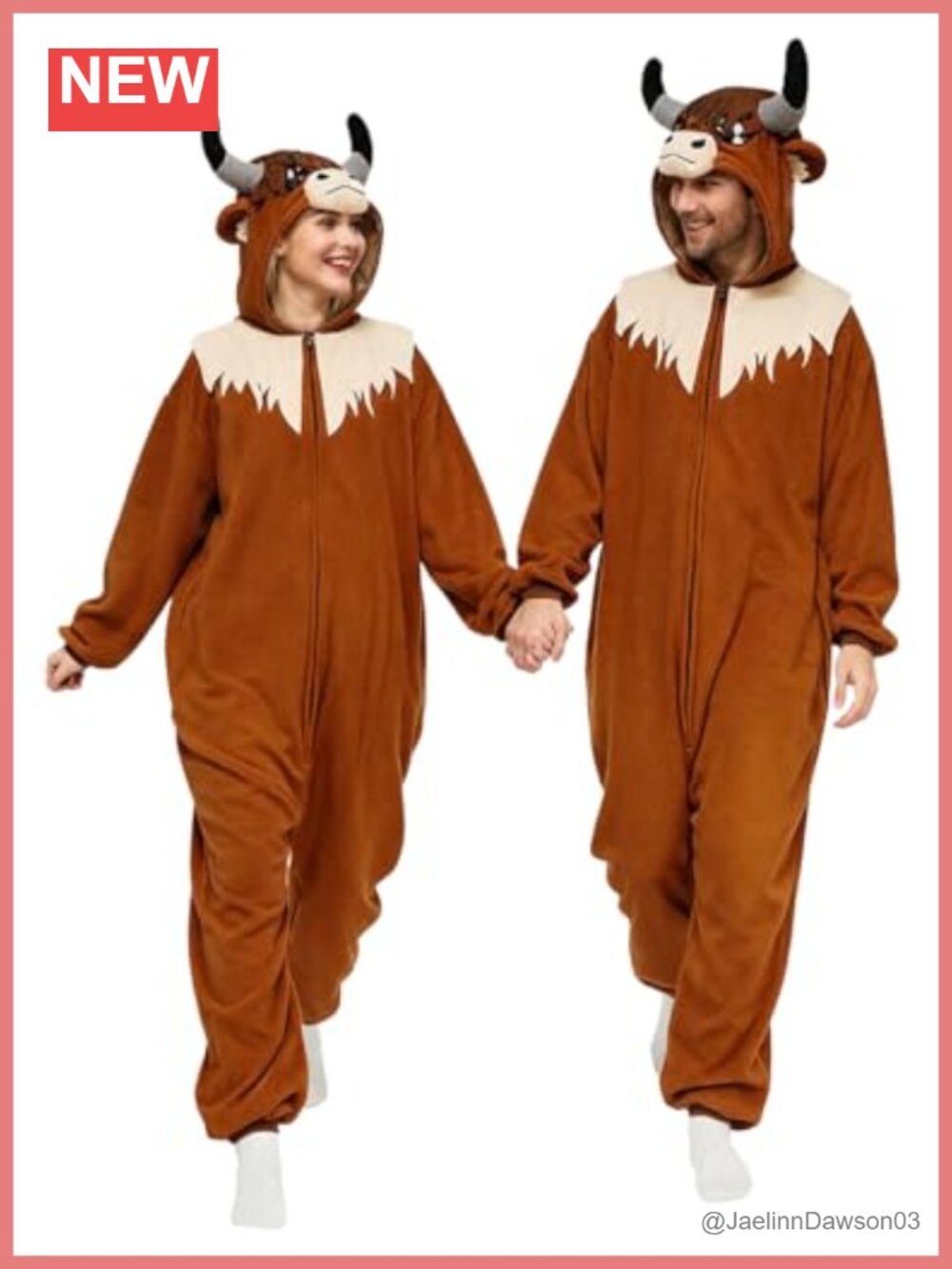 Highland Cow Fleece Onesie Adult Loose Fit Zipper Pajama Costume